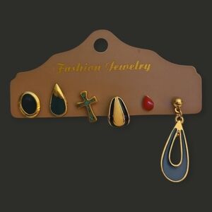 Vintage Set of Six Single Enamel Shapes Earrings